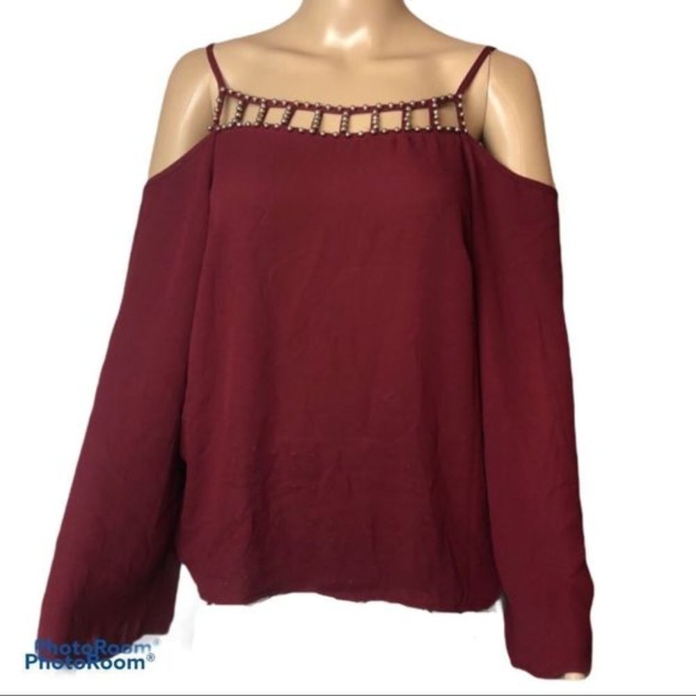 Chocolate U.S.A cold shoulder beaded blouse